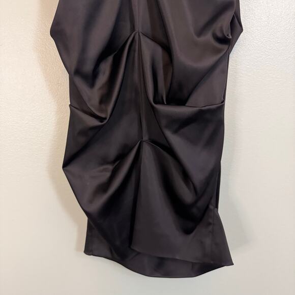 Issue Sheath Mini Dress 2 Evening Cocktail Satin Ruched Off The Shoulder Black - Picture 6 of 8